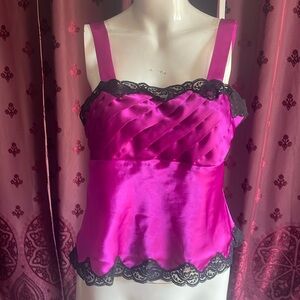 Magenta Pink & Black Lace Victoria’s Secret Gold Label Camisole Tank Top Size M